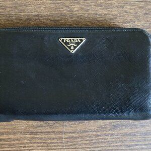 Prada Leather Zip Around Long Wallet Black